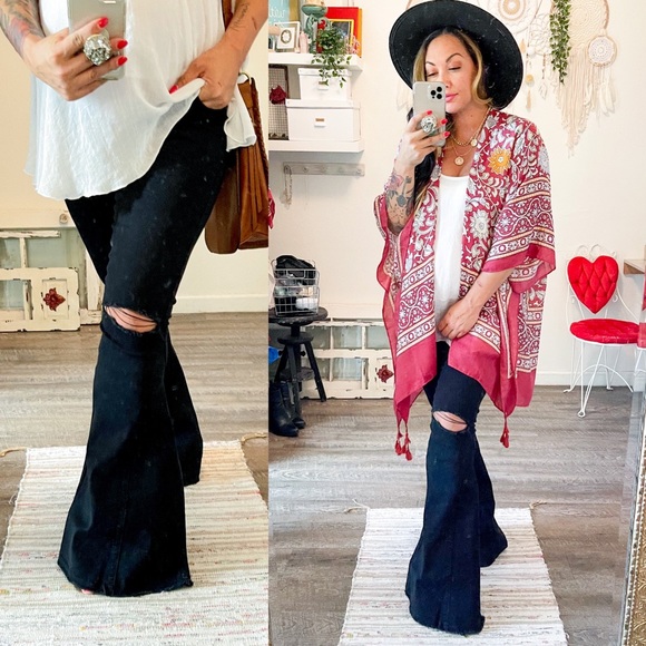 Black Distressed Bell Bottoms - Picture 3 of 3